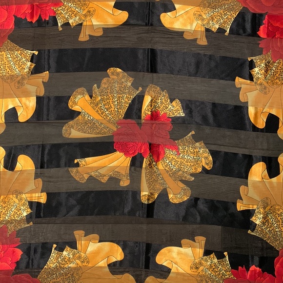 Silk Scarf wrap purchased in Spain. 40”x39”. Black, gold, red. No tags. - Picture 3 of 5